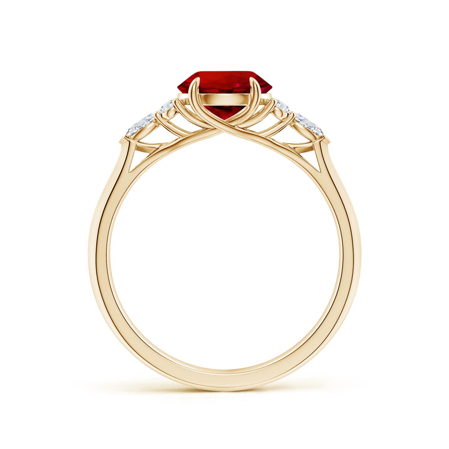 7mm Labgrown Lab-Grown Round Ruby Side Stone Engagement Ring with Diamonds in 18K Yellow Gold
