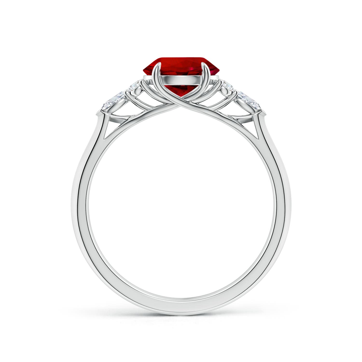 7mm Labgrown Lab-Grown Round Ruby Side Stone Engagement Ring with Diamonds in White Gold