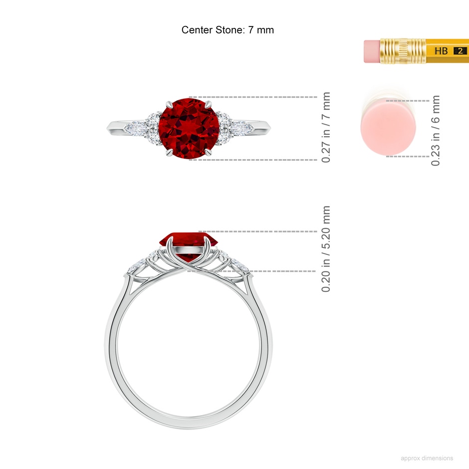 7mm Labgrown Lab-Grown Round Ruby Side Stone Engagement Ring with Diamonds in White Gold ruler