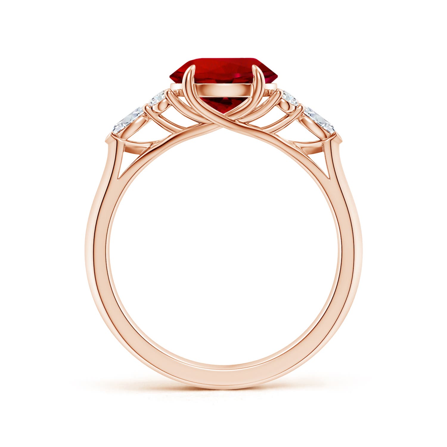 8mm Labgrown Lab-Grown Round Ruby Side Stone Engagement Ring with Diamonds in 18K Rose Gold
