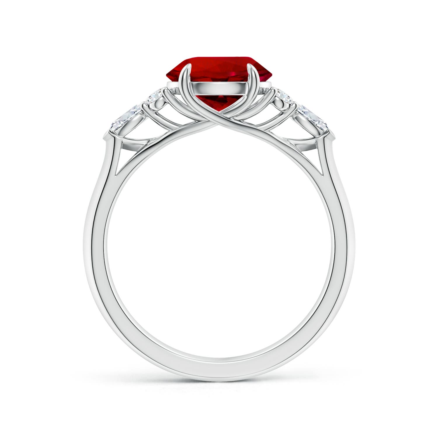8mm Labgrown Lab-Grown Round Ruby Side Stone Engagement Ring with Diamonds in 18K White Gold - side 2