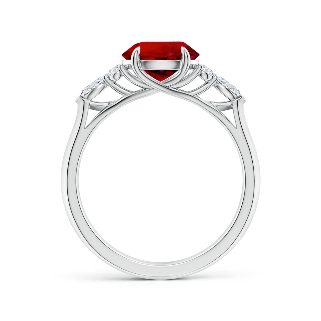 8mm Labgrown Lab-Grown Round Ruby Side Stone Engagement Ring with Diamonds in 18K White Gold - side 199