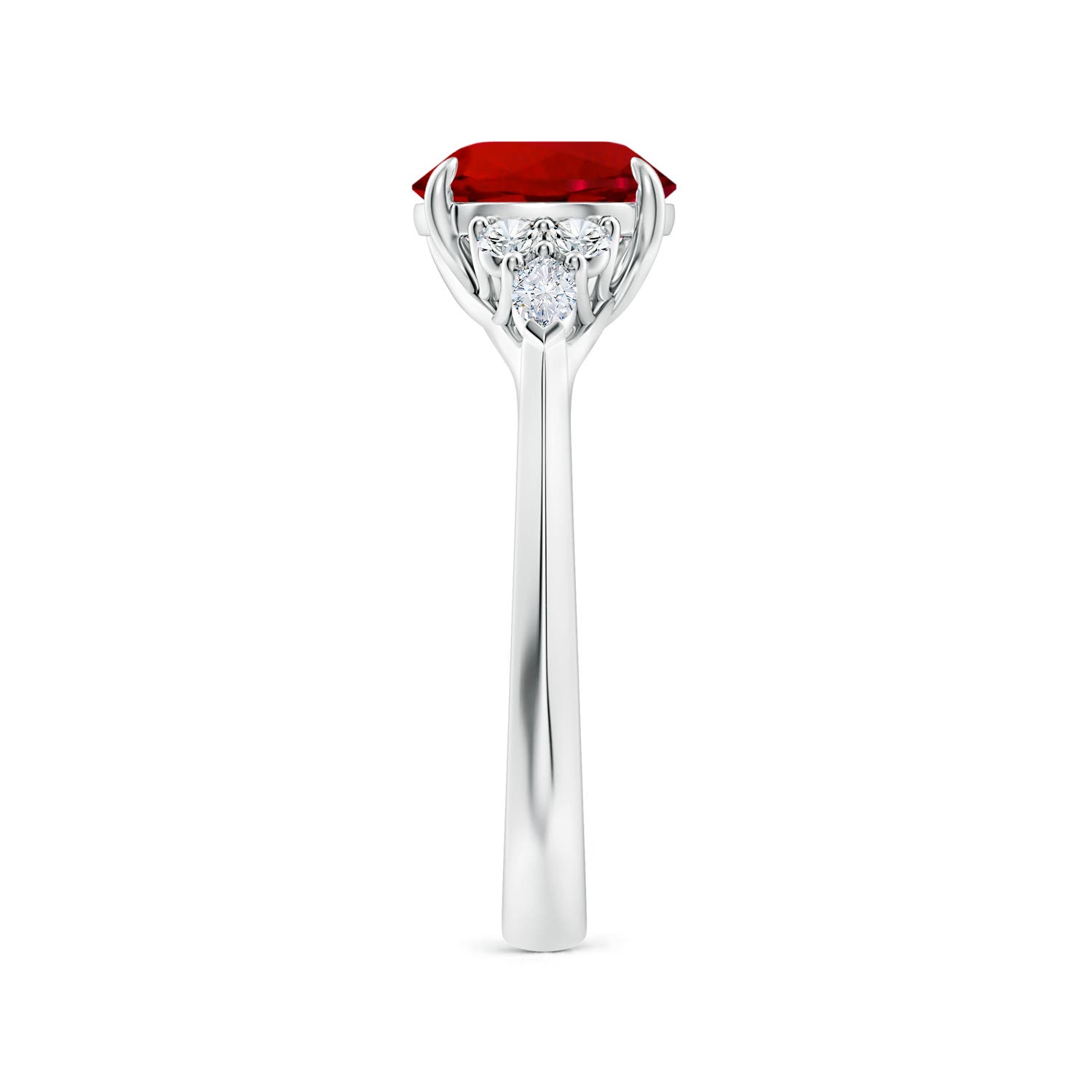 8mm Labgrown Lab-Grown Round Ruby Side Stone Engagement Ring with Diamonds in 18K White Gold - side 3