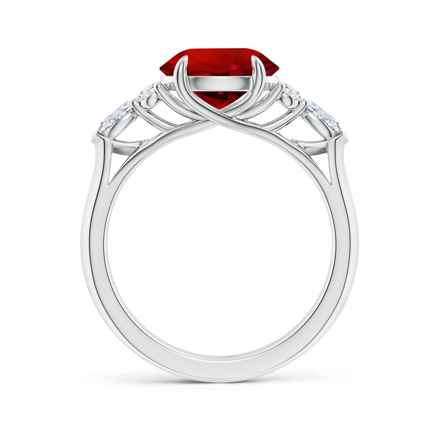 9mm Labgrown Lab-Grown Round Ruby Side Stone Engagement Ring with Diamonds in White Gold