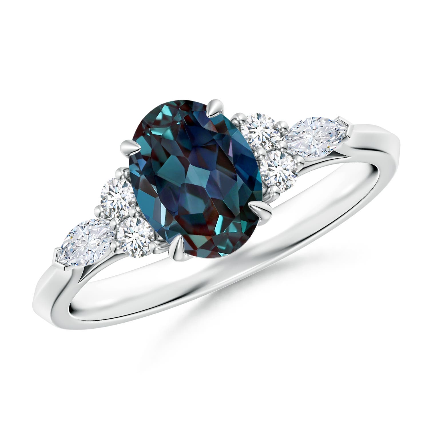 8x6mm Labgrown Oval Lab-Grown Alexandrite Side Stone Ring with Diamonds in White Gold - main