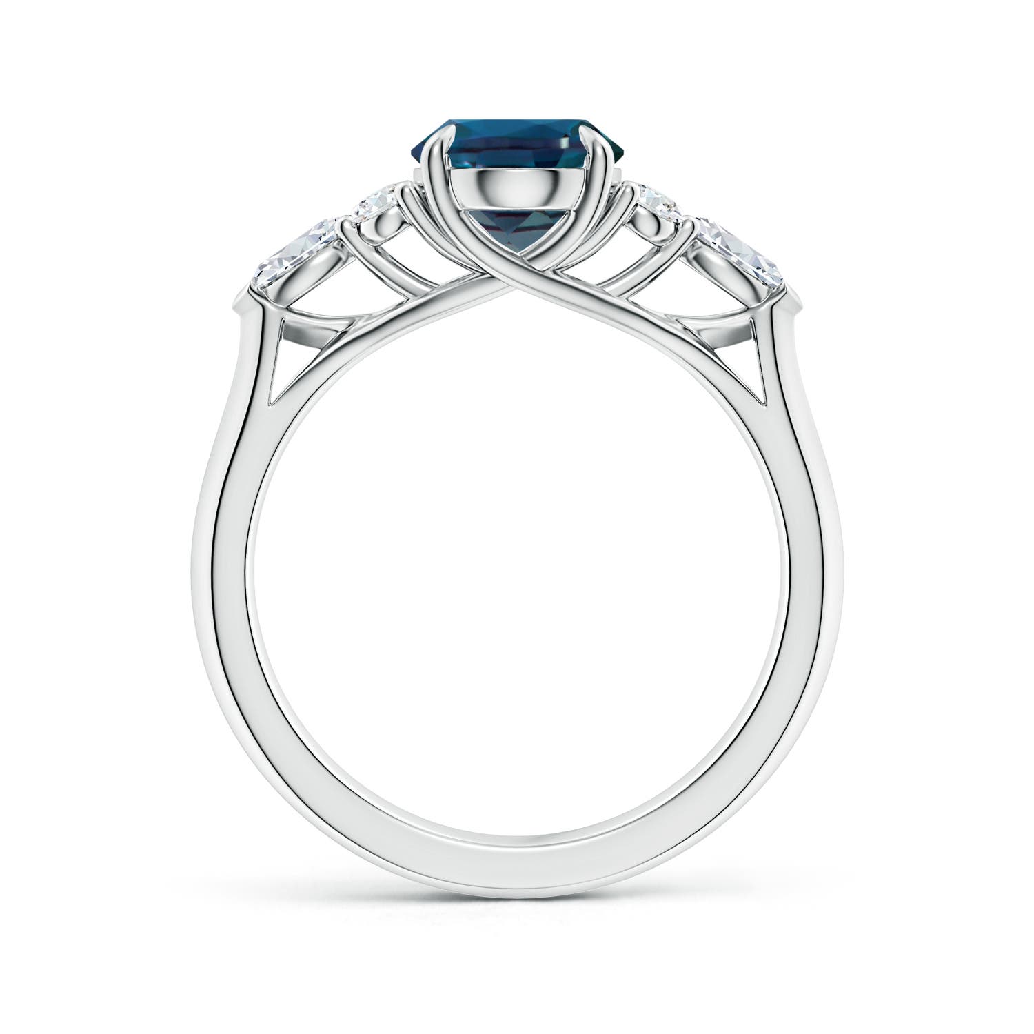 9x7mm Labgrown Oval Lab-Grown Alexandrite Side Stone Ring with Diamonds in White Gold - side 1