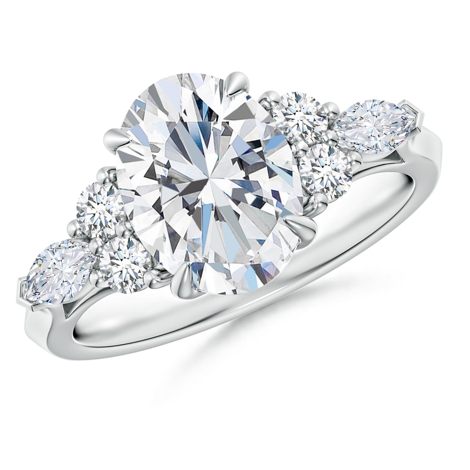 10x8mm FGVS Lab-Grown Oval Diamond Side Stone Engagement Ring with Diamonds in 18CT White Gold