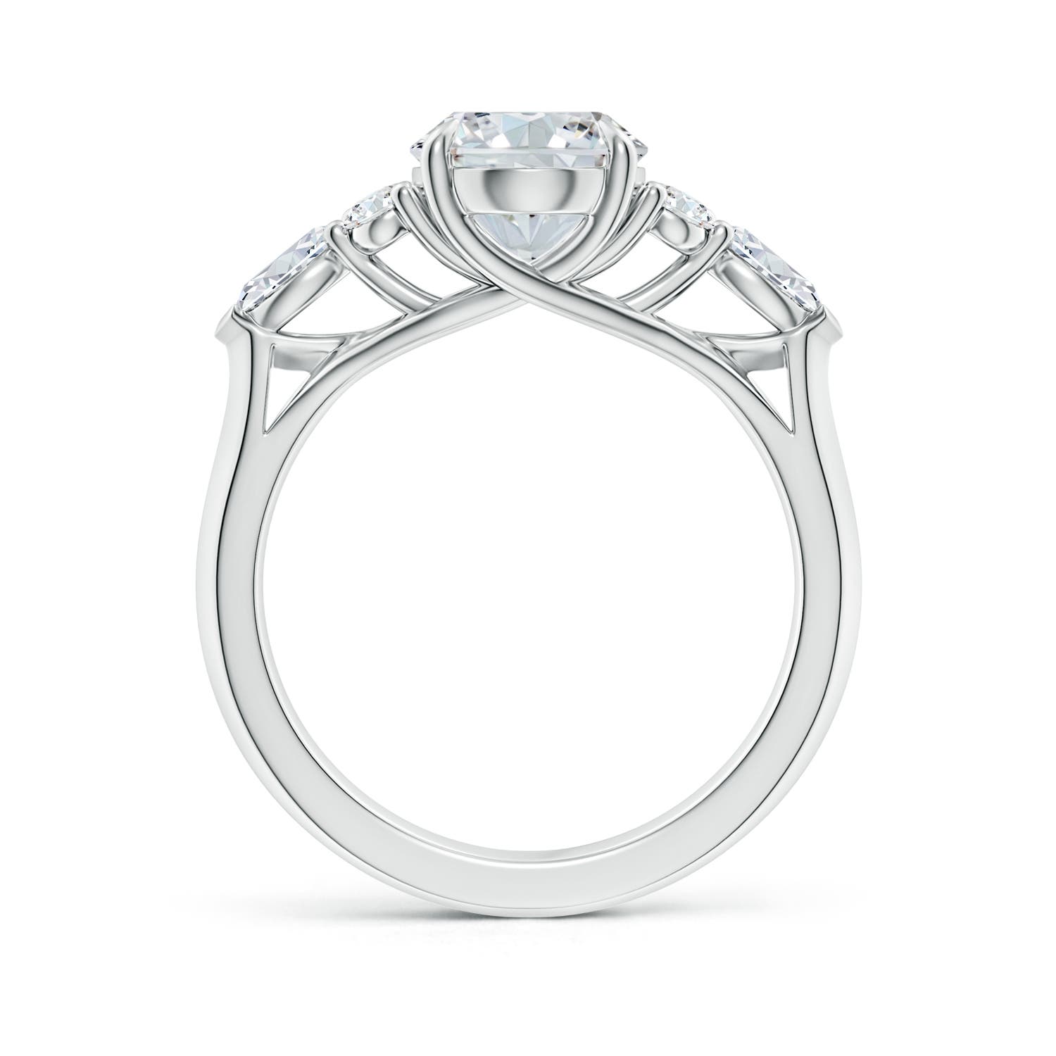 10x8mm FGVS Lab-Grown Oval Diamond Side Stone Engagement Ring with Diamonds in White Gold