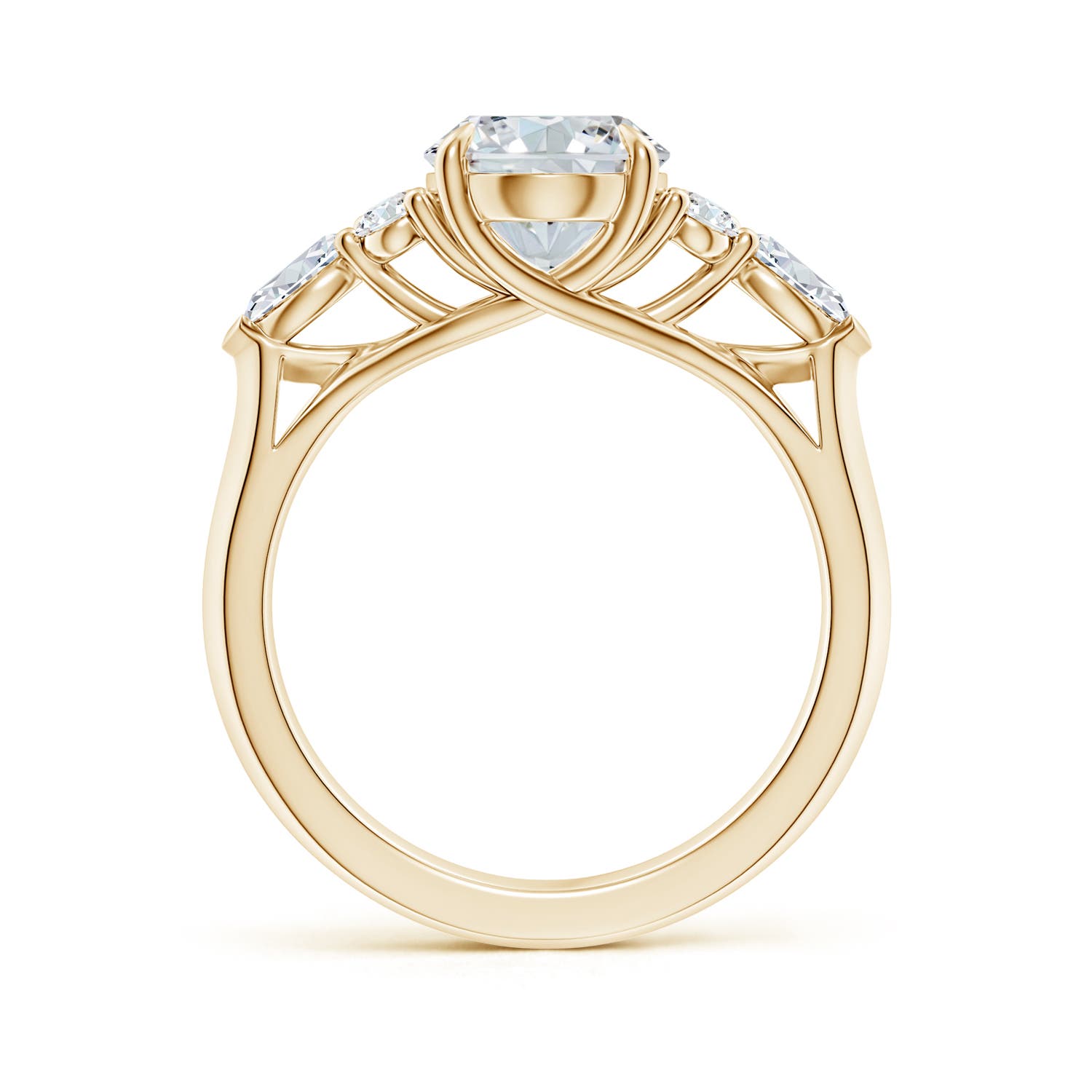 10x8mm FGVS Lab-Grown Oval Diamond Side Stone Engagement Ring with Diamonds in Yellow Gold