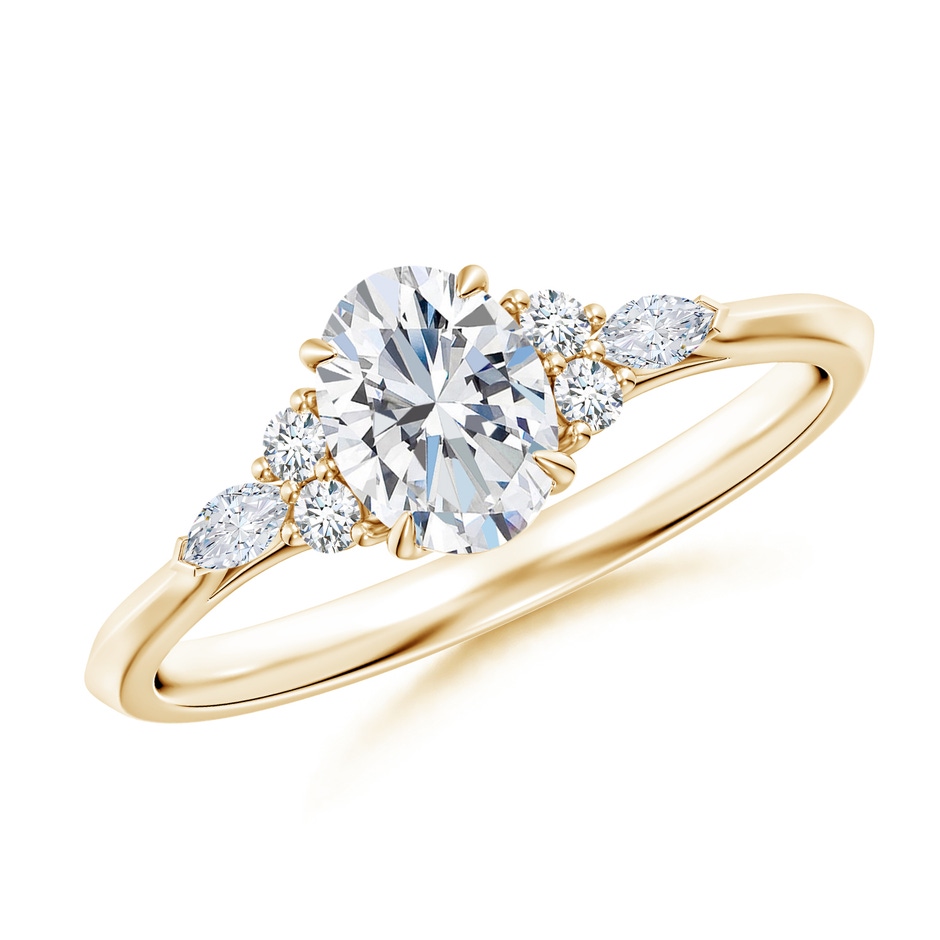 7x5mm FGVS Lab-Grown Oval Diamond Side Stone Engagement Ring with Diamonds in 18K Yellow Gold 