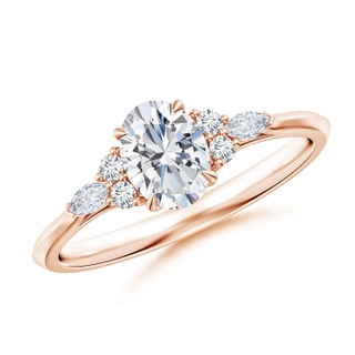 7x5mm FGVS Lab-Grown Oval Diamond Side Stone Engagement Ring with Diamonds in 9K Rose Gold