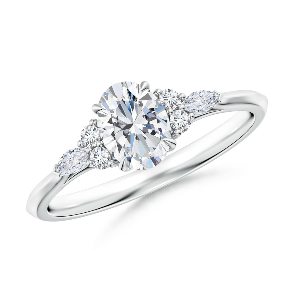 7x5mm FGVS Lab-Grown Oval Diamond Side Stone Engagement Ring with Diamonds in White Gold 