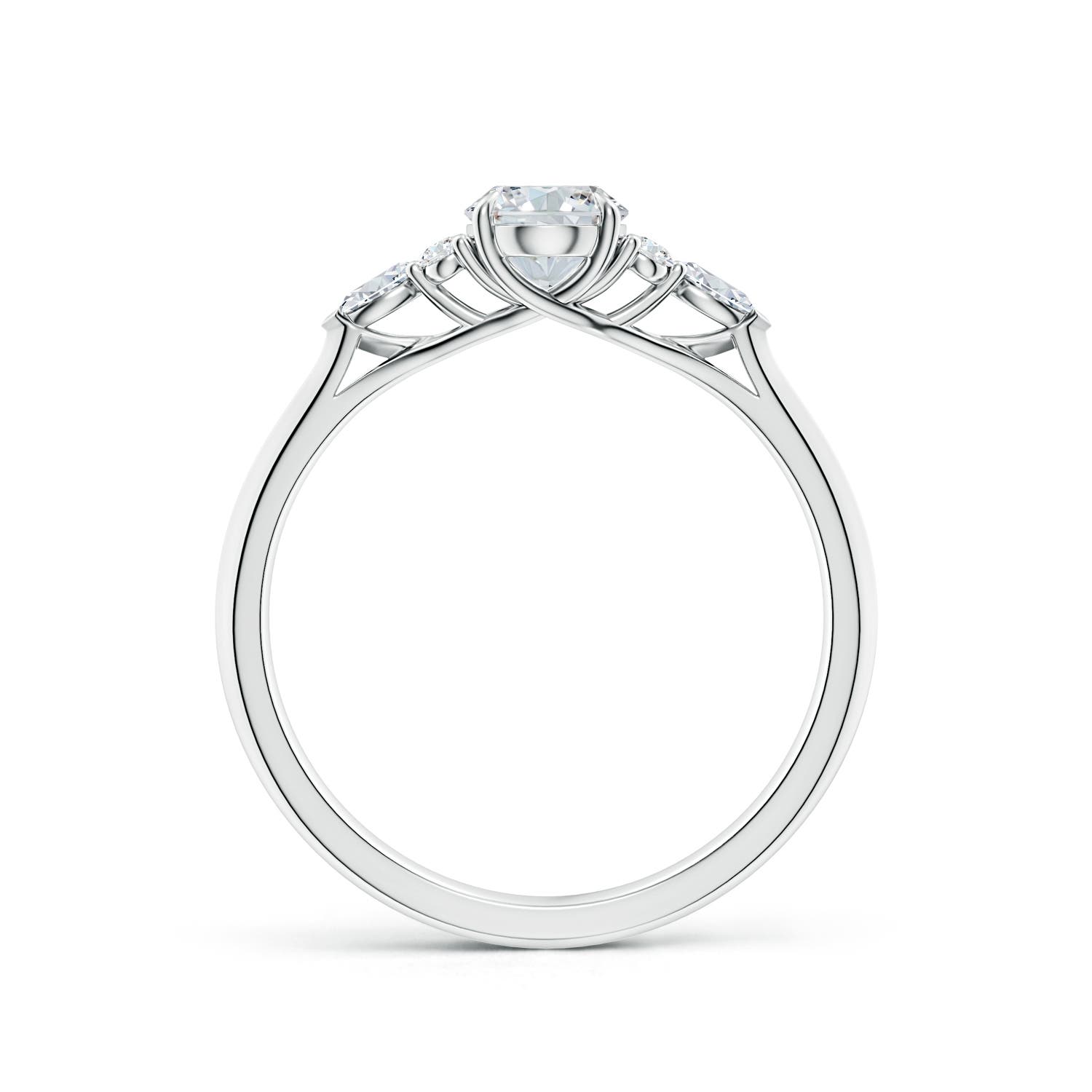 7x5mm FGVS Lab-Grown Oval Diamond Side Stone Engagement Ring with Diamonds in White Gold