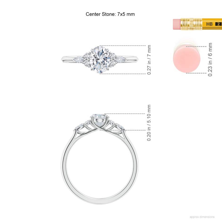 7x5mm FGVS Lab-Grown Oval Diamond Side Stone Engagement Ring with Diamonds in White Gold ruler