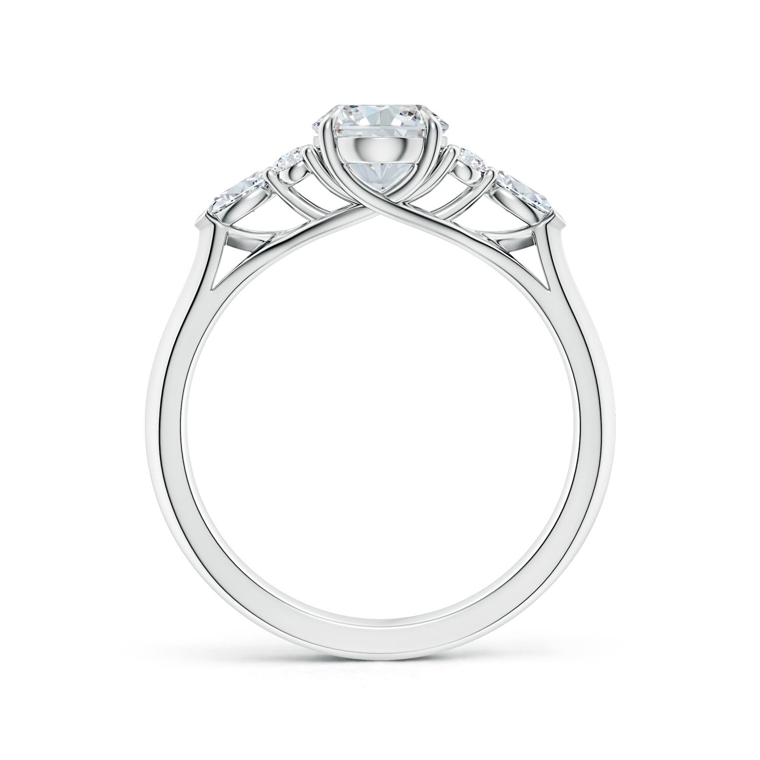 8x6mm FGVS Lab-Grown Oval Diamond Side Stone Engagement Ring with Diamonds in 18K White Gold