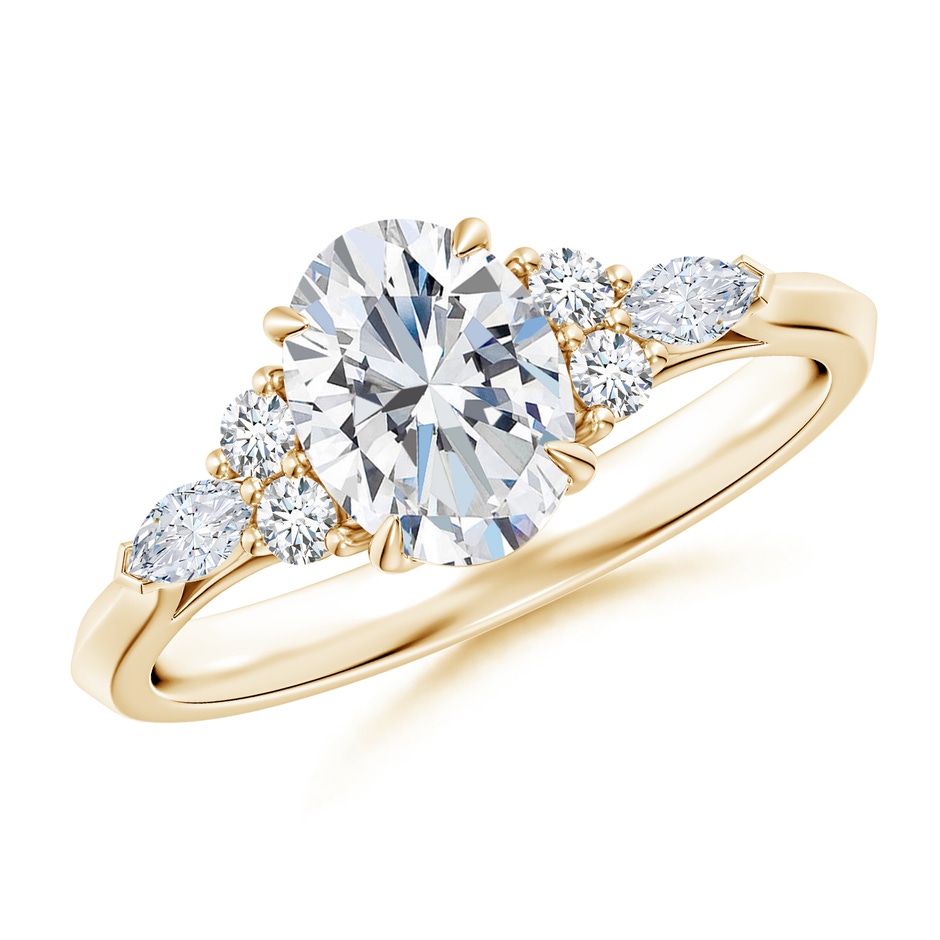 8x6mm FGVS Lab-Grown Oval Diamond Side Stone Engagement Ring with Diamonds in 18K Yellow Gold 