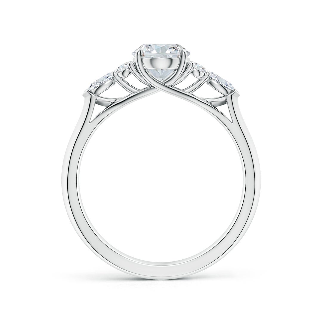 8x6mm FGVS Lab-Grown Oval Diamond Side Stone Engagement Ring with Diamonds in White Gold - side 2