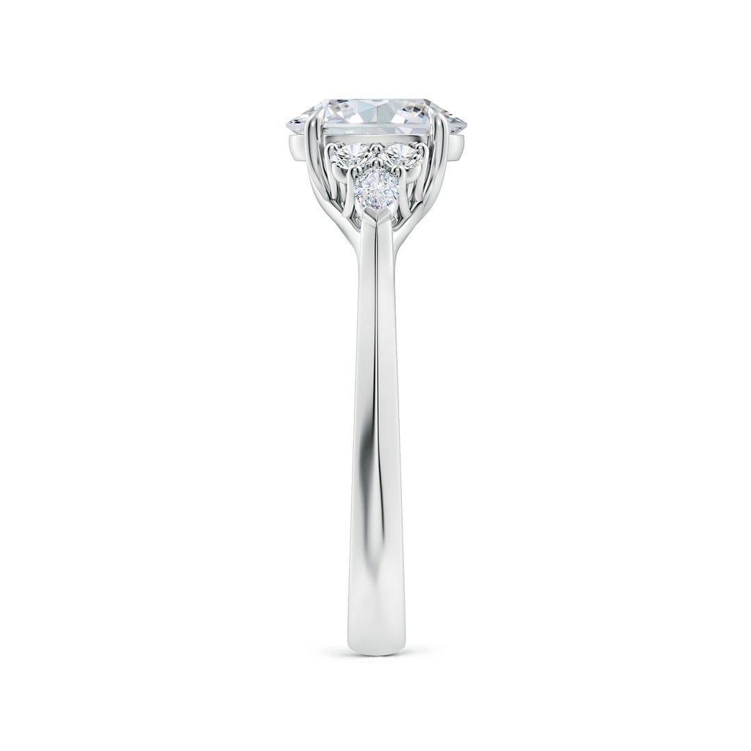 8x6mm FGVS Lab-Grown Oval Diamond Side Stone Engagement Ring with Diamonds in White Gold - side 3