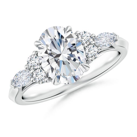 9x7mm FGVS Lab-Grown Oval Diamond Side Stone Engagement Ring with Diamonds in White Gold