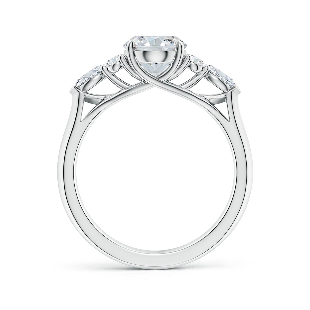9x7mm FGVS Lab-Grown Oval Diamond Side Stone Engagement Ring with Diamonds in White Gold - side 2
