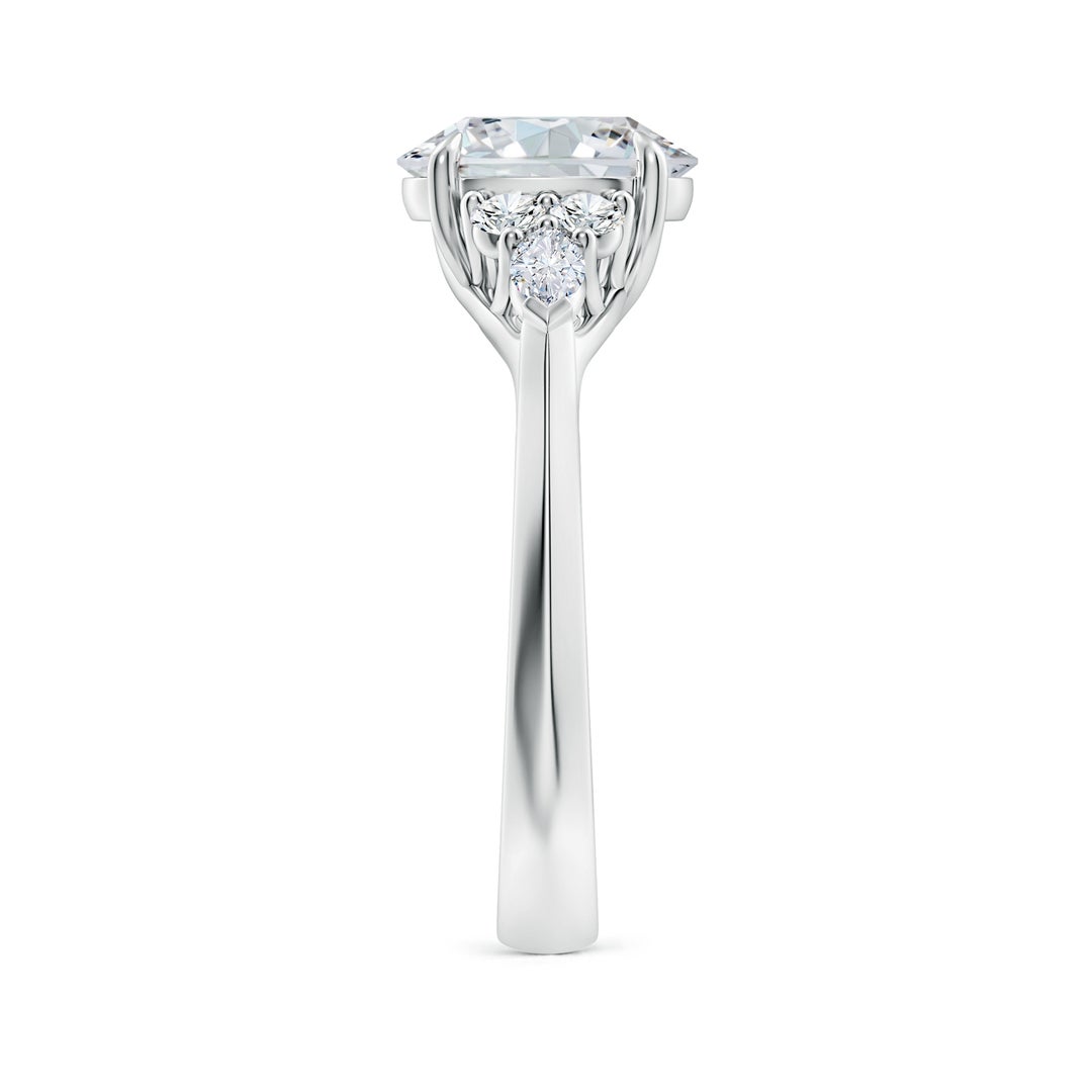 9x7mm FGVS Lab-Grown Oval Diamond Side Stone Engagement Ring with Diamonds in White Gold - side 3