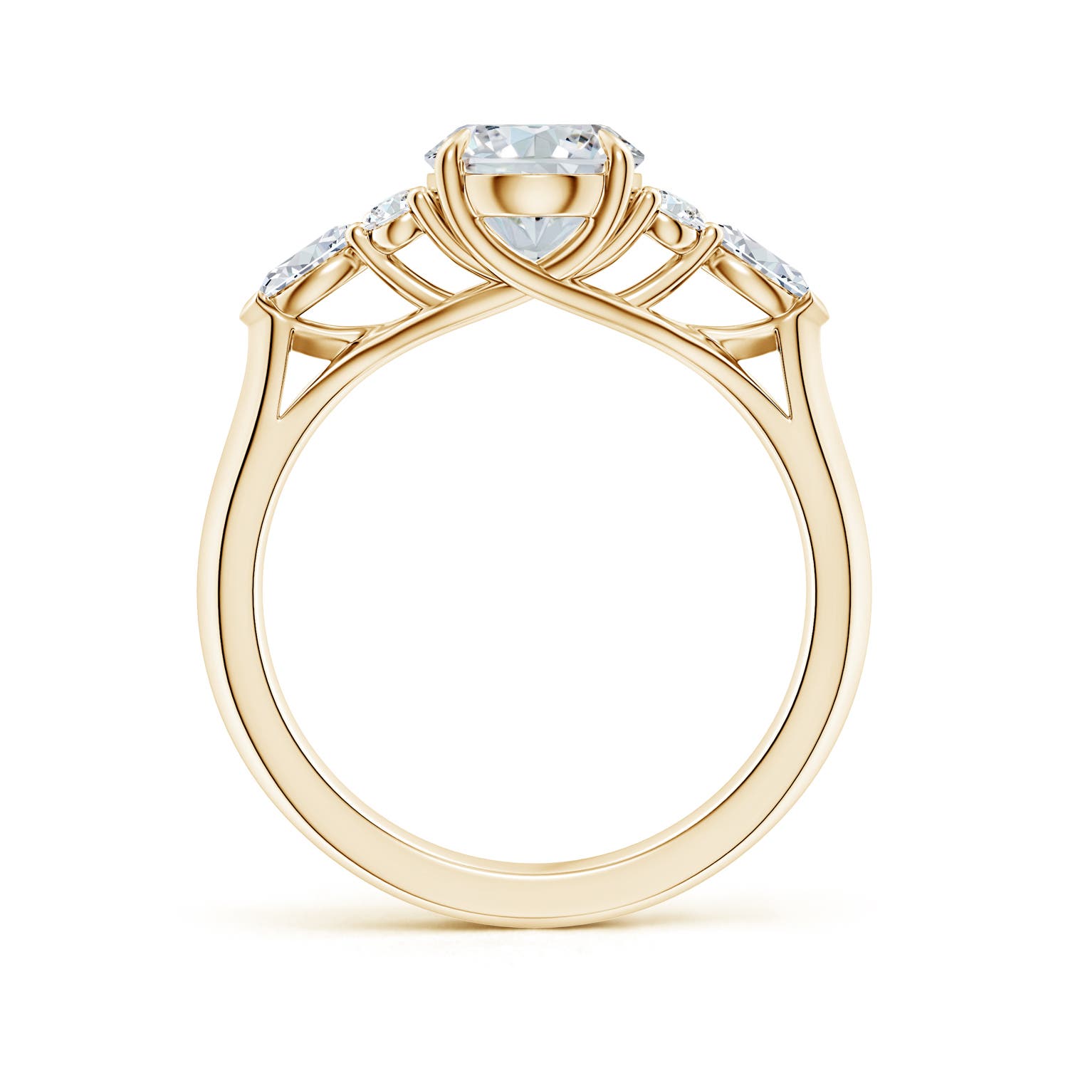9x7mm FGVS Lab-Grown Oval Diamond Side Stone Engagement Ring with Diamonds in Yellow Gold