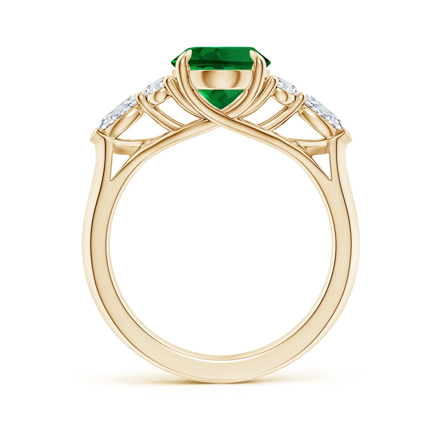 10x8mm Labgrown Lab-Grown Oval Emerald Side Stone Engagement Ring with Diamonds in Yellow Gold