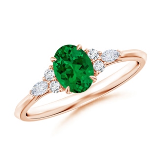 7x5mm Labgrown Lab-Grown Oval Emerald Side Stone Engagement Ring with Diamonds in 9K Rose Gold