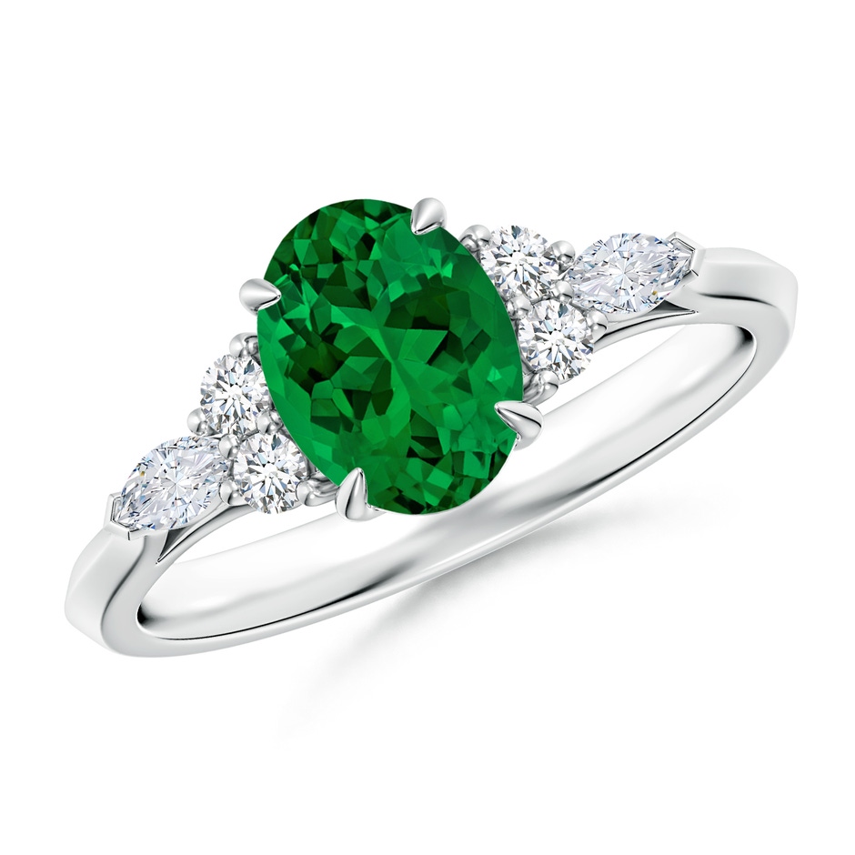 8x6mm Labgrown Lab-Grown Oval Emerald Side Stone Engagement Ring with Diamonds in 9K White Gold 