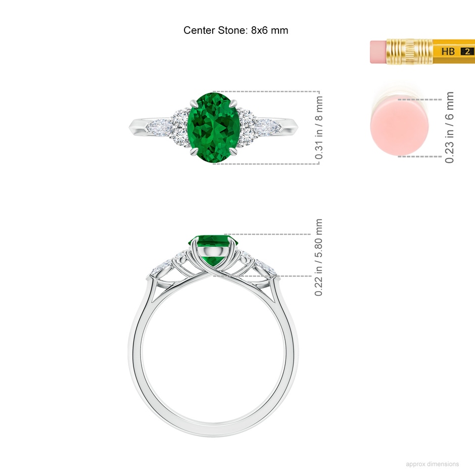8x6mm Labgrown Lab-Grown Oval Emerald Side Stone Engagement Ring with Diamonds in 9K White Gold ruler
