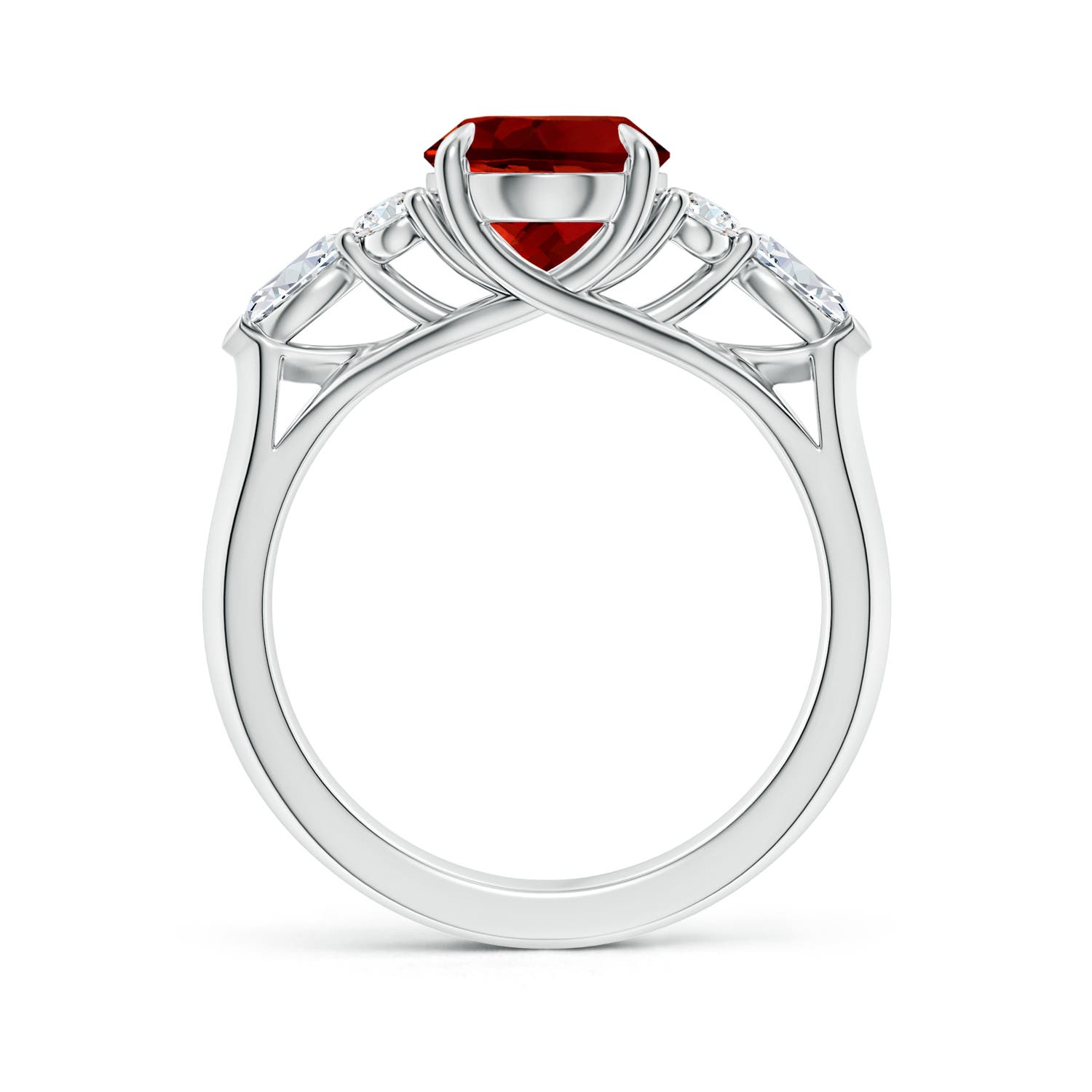 10x8mm Labgrown Lab-Grown Oval Ruby Side Stone Engagement Ring with Diamonds in White Gold