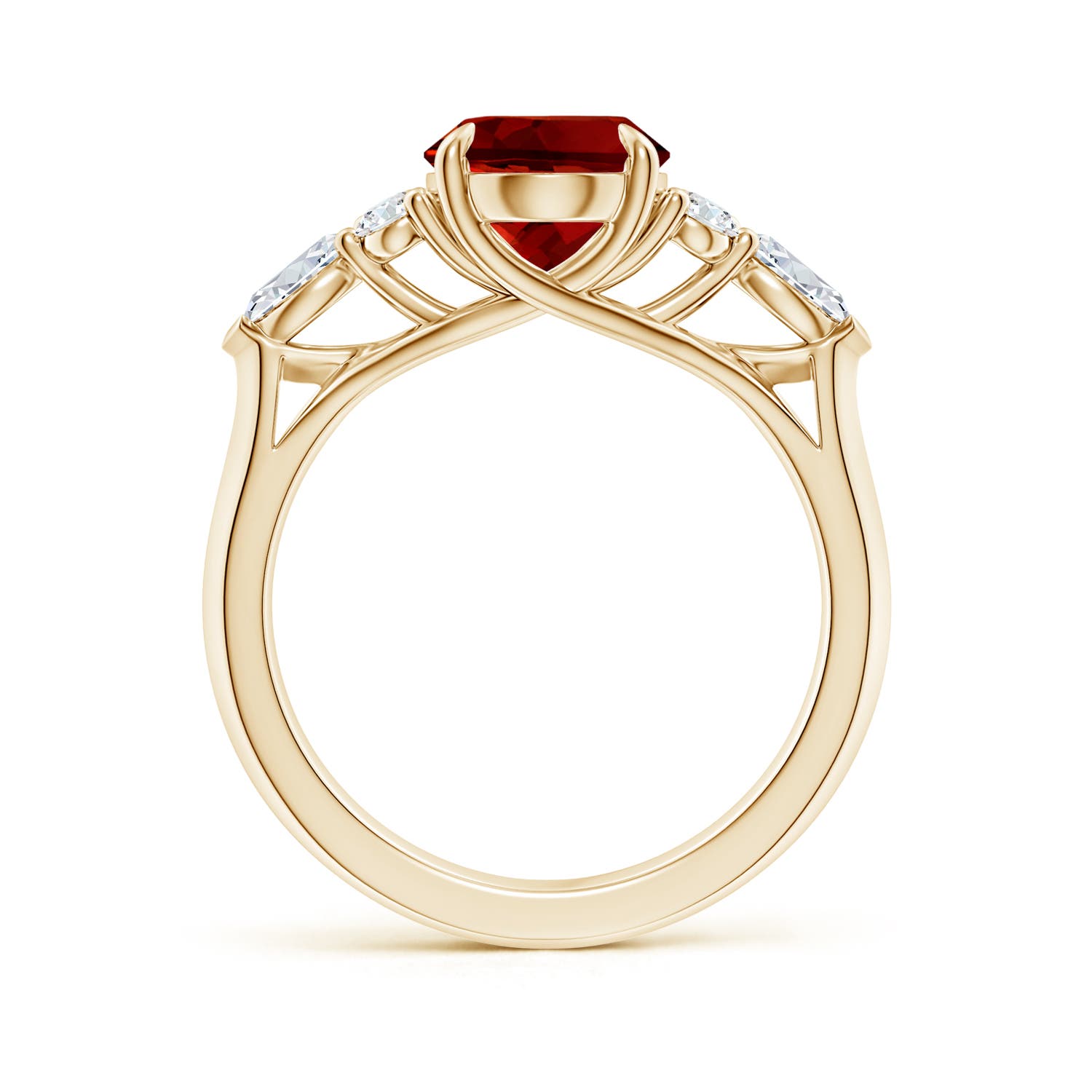 10x8mm Labgrown Lab-Grown Oval Ruby Side Stone Engagement Ring with Diamonds in Yellow Gold - side 2