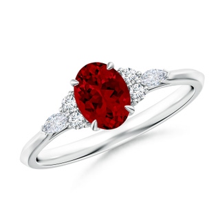 7x5mm Labgrown Lab-Grown Oval Ruby Side Stone Engagement Ring with Diamonds in P950 Platinum