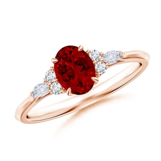 7x5mm Labgrown Lab-Grown Oval Ruby Side Stone Engagement Ring with Diamonds in Rose Gold