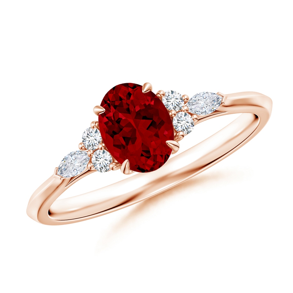7x5mm Labgrown Lab-Grown Oval Ruby Side Stone Engagement Ring with Diamonds in Rose Gold 
