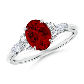 8x6mm Labgrown Lab-Grown Oval Ruby Side Stone Engagement Ring with Diamonds in P950 Platinum