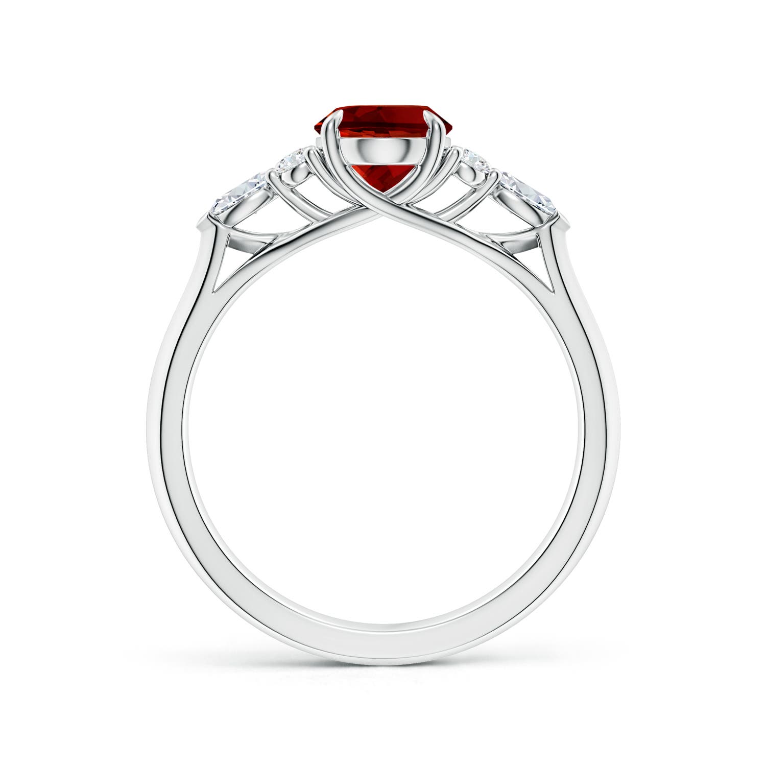 8x6mm Labgrown Lab-Grown Oval Ruby Side Stone Engagement Ring with Diamonds in White Gold