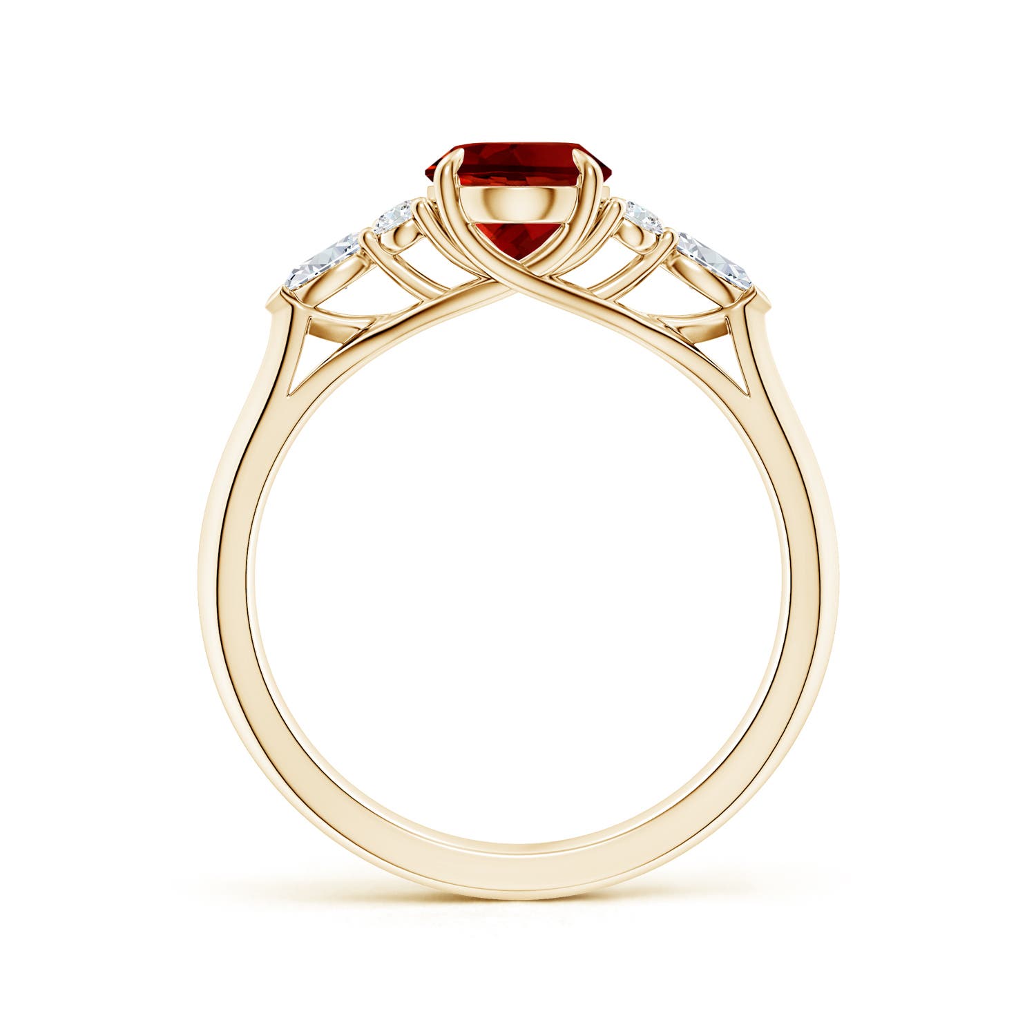 8x6mm Labgrown Lab-Grown Oval Ruby Side Stone Engagement Ring with Diamonds in Yellow Gold
