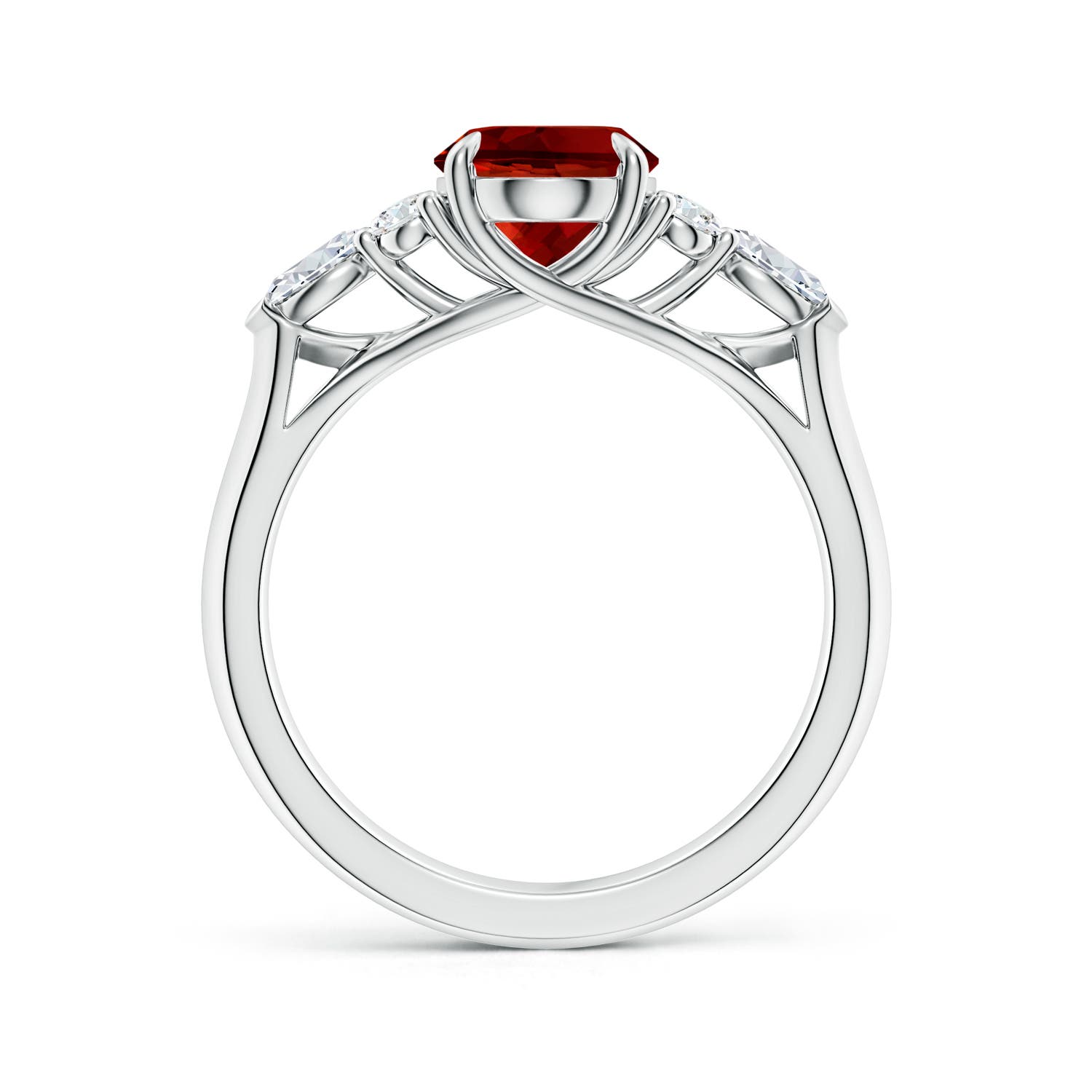 9x7mm Labgrown Lab-Grown Oval Ruby Side Stone Engagement Ring with Diamonds in White Gold