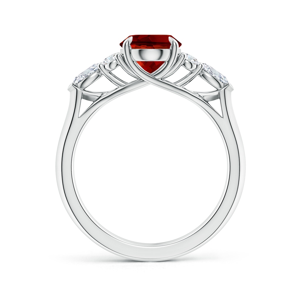 9x7mm Labgrown Lab-Grown Oval Ruby Side Stone Engagement Ring with Diamonds in White Gold - side 199