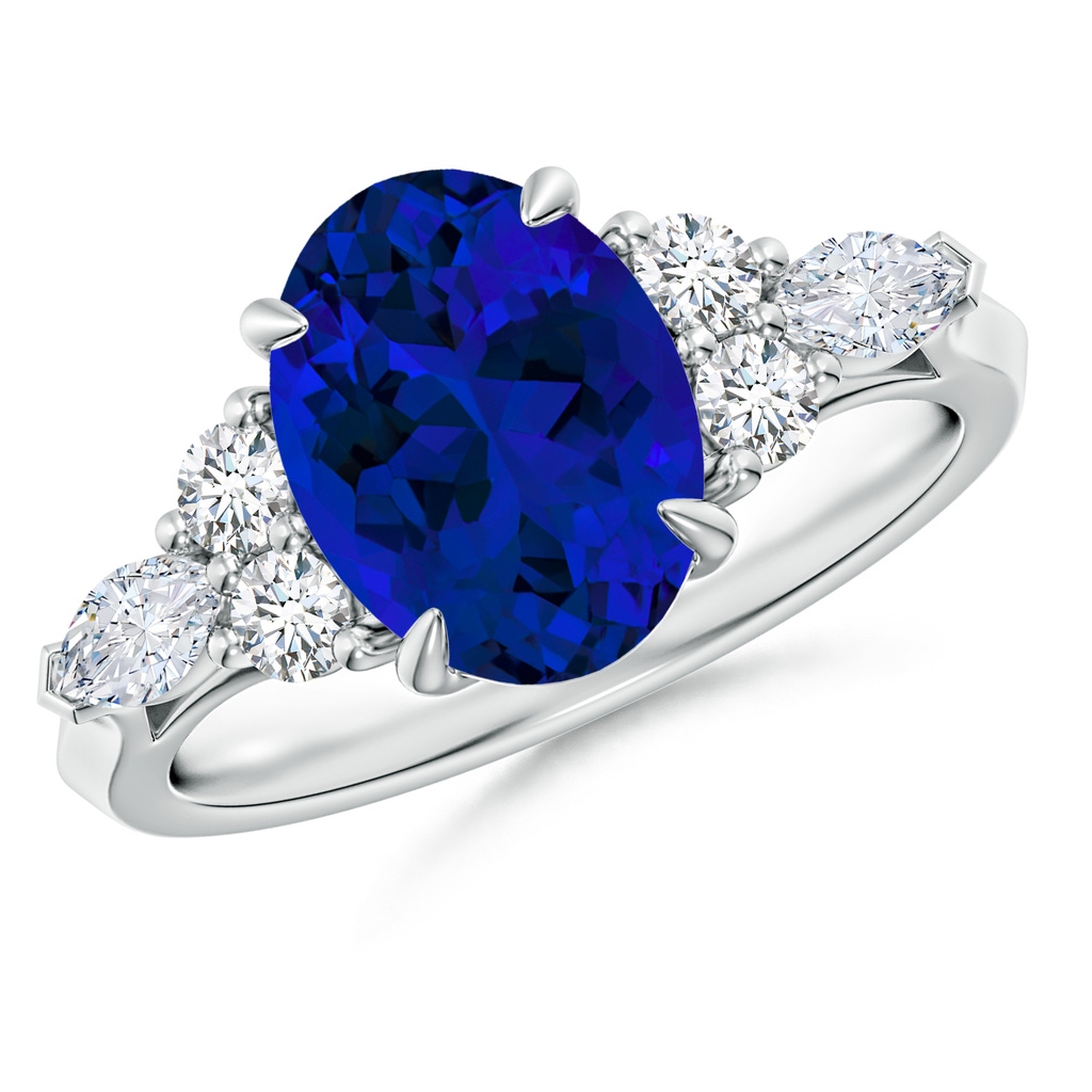 10x8mm Labgrown Lab-Grown Oval Blue Sapphire Side Stone Engagement Ring with Diamonds in P950 Platinum