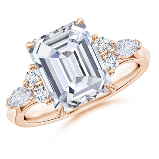 10x7.5mm FGVS Lab-Grown Emerald-Cut Diamond Side Stone Engagement Ring with Diamonds in Rose Gold