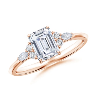 7x5mm FGVS Lab-Grown Emerald-Cut Diamond Side Stone Engagement Ring with Diamonds in 10K Rose Gold