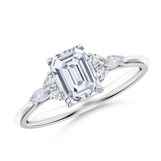 7x5mm FGVS Lab-Grown Emerald-Cut Diamond Side Stone Engagement Ring with Diamonds in P950 Platinum