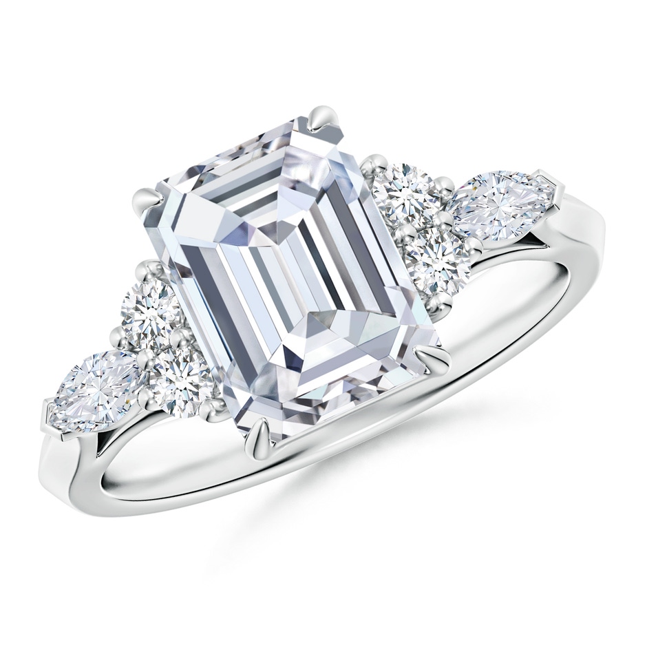 8.5x6.5mm FGVS Lab-Grown Emerald-Cut Diamond Side Stone Engagement Ring with Diamonds in White Gold 