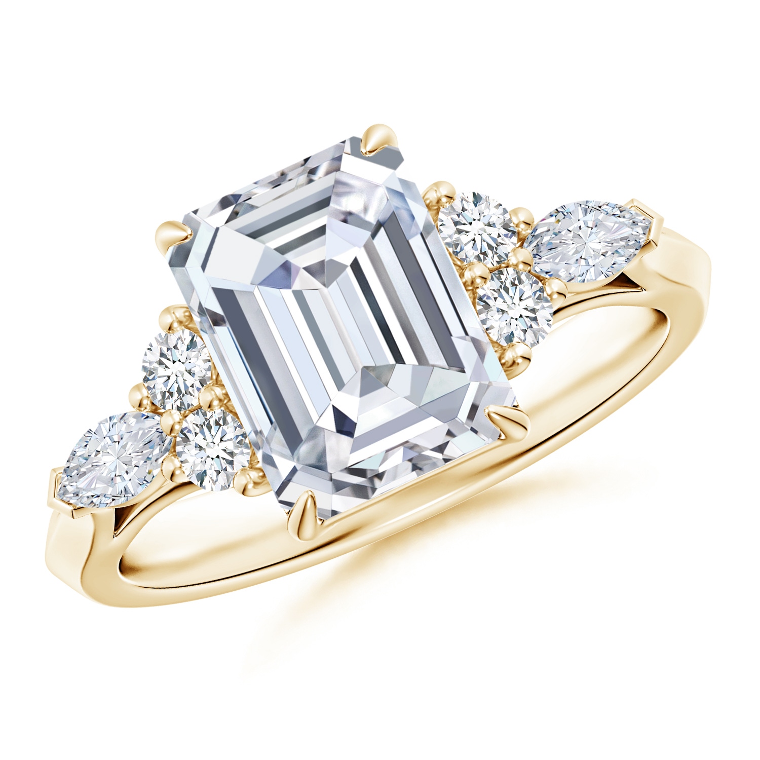 Lab-Grown Emerald-Cut Diamond Side Stone Engagement Ring with Diamonds