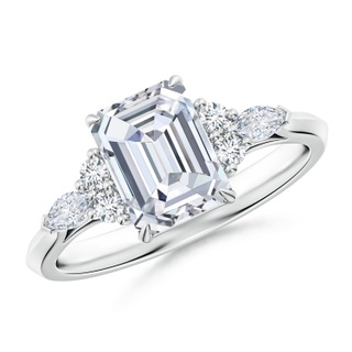 8x6mm FGVS Lab-Grown Emerald-Cut Diamond Side Stone Engagement Ring with Diamonds in P950 Platinum