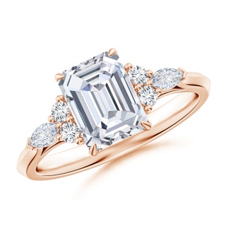 8x6mm FGVS Lab-Grown Emerald-Cut Diamond Side Stone Engagement Ring with Diamonds in Rose Gold