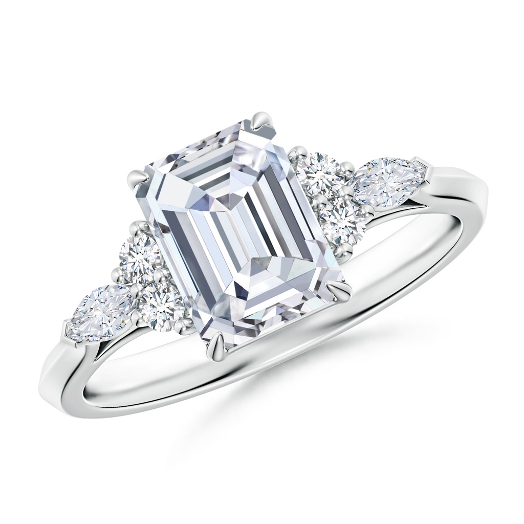 8x6mm FGVS Lab-Grown Emerald-Cut Diamond Side Stone Engagement Ring with Diamonds in White Gold