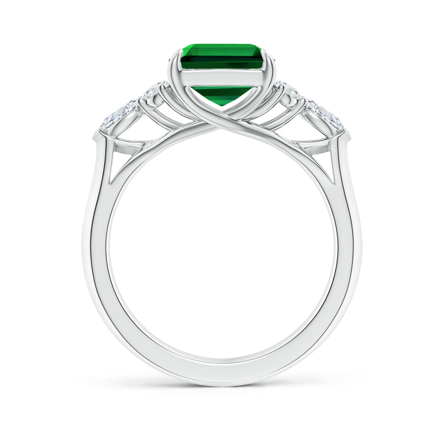 10x8mm Labgrown Lab-Grown Emerald-Cut Emerald Side Stone Engagement Ring with Diamonds in 18K White Gold